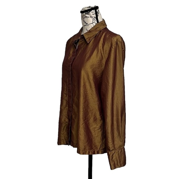 Vintage Y2K Express Bronze Metallic Satin Blouse L (13/14) – Retro Fairy Forest - Picture 3 of 10